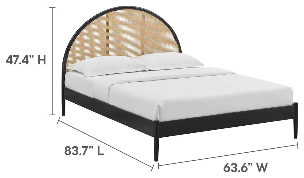 Odette Queen Arched Rattan Cane Platform Bed, Black