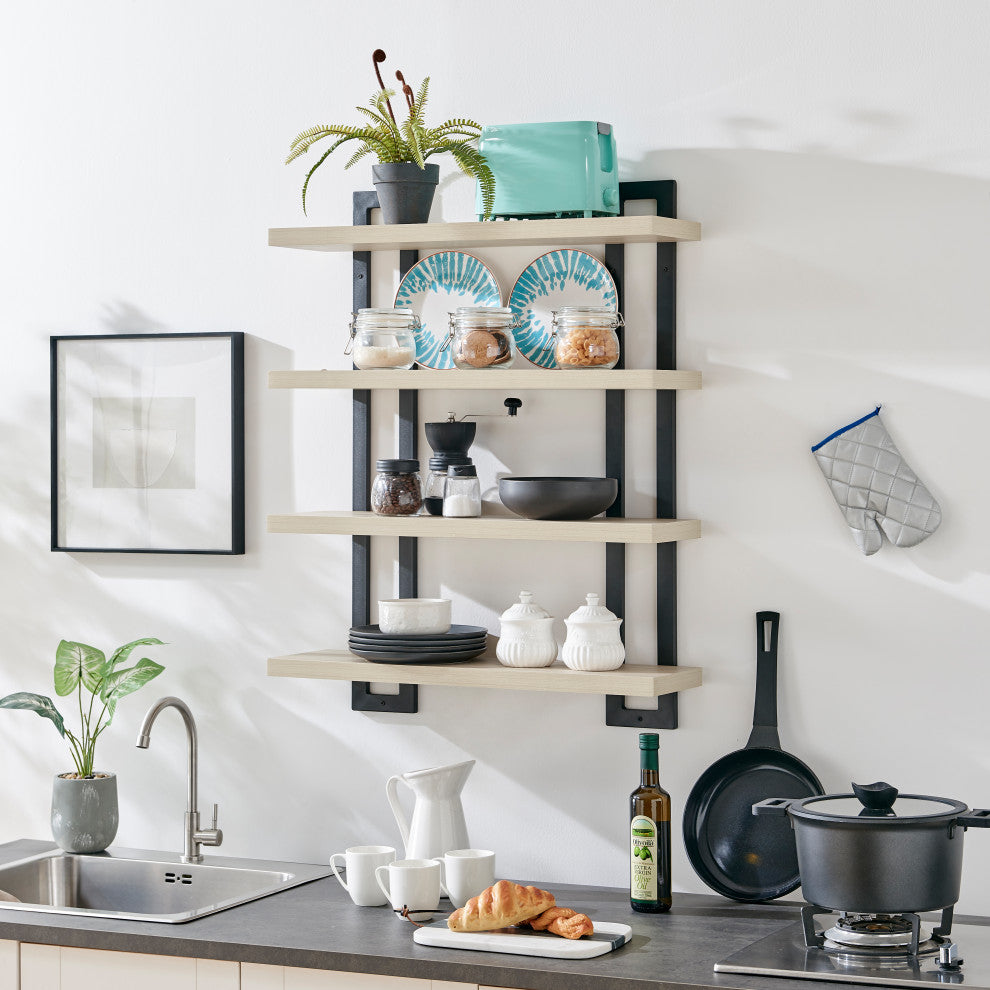 Danya B. 4-Tier Floating Bracket Wall Shelf Metal and MDF Finish, White Birch