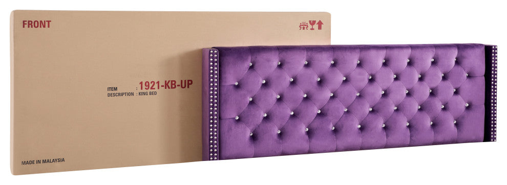 Chester Upholstered Velvet Bed, Purple, King