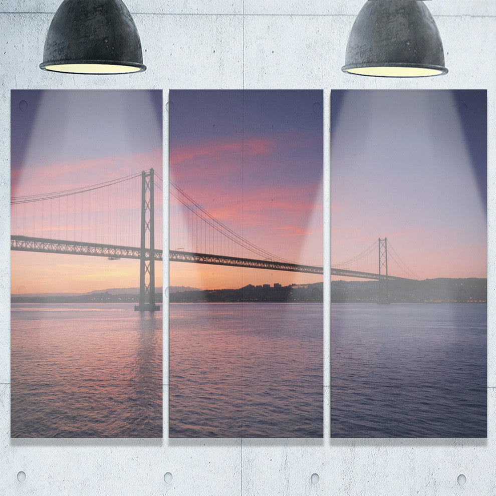 "Wonderful View of Lisbon Bridge" Sea PierMetal Wall Art, 3 Panels, 36"x28"
