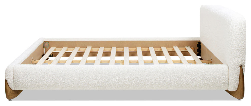 Alpine Sherpa Modern Platform Bed, Ivory White Boucle, Queen