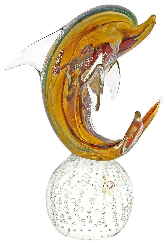 GlassOfVenice Murano Glass Dolphin on Base - Chalcedony