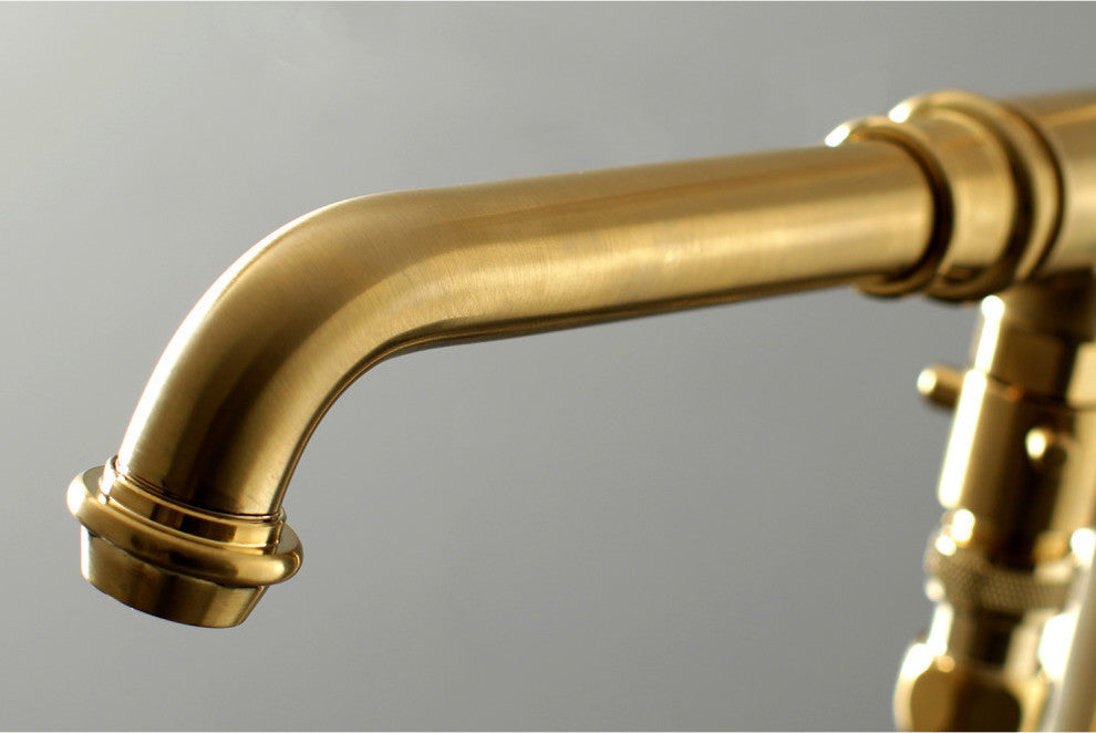 Kingston Brass Freestanding Tub Faucet With Hand Shower, Brushed Brass
