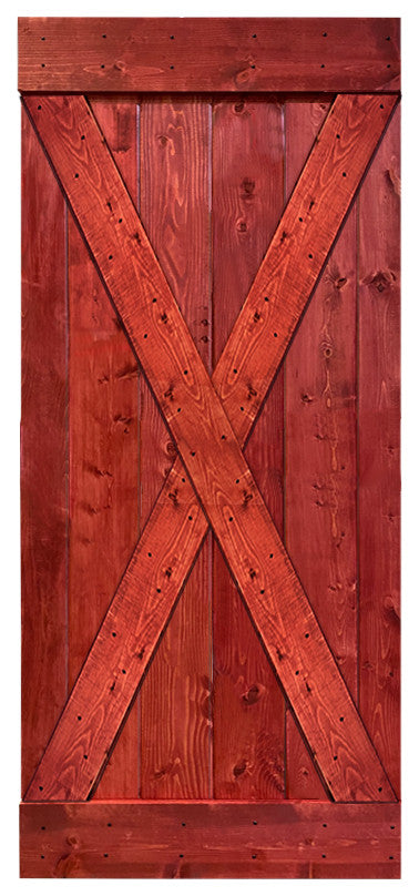 Stained Solid Pine Wood Sliding Barn Door, Cherry Red, 38"x84", X Series
