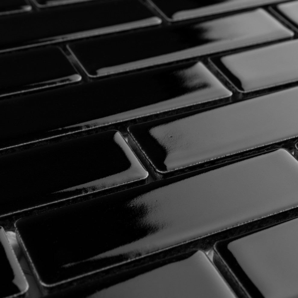 Metro Brick Subway Glossy Black Porcelain Floor and Wall Tile