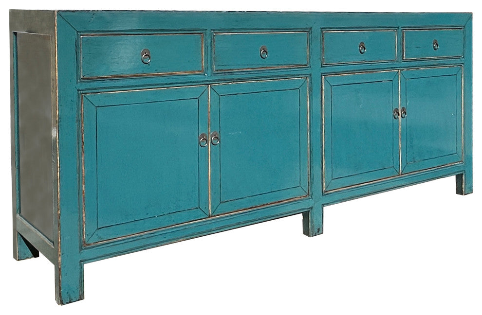 Oriental Distressed Teal Blue Credenza Sideboard Buffet Table Cabinet Hws4408