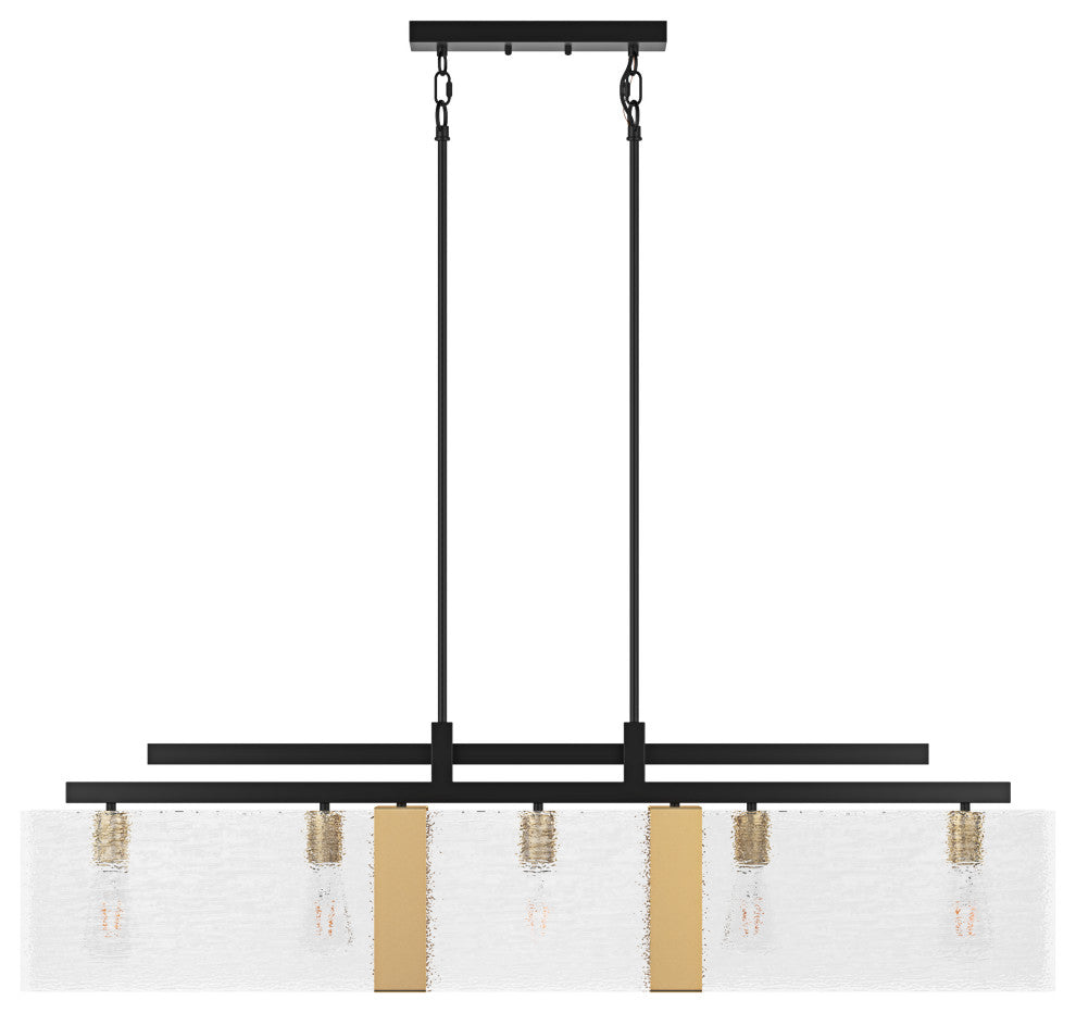 Farmhouse Matte Black 5-Light Rectangle Glass Chandelier for Kitchen Island