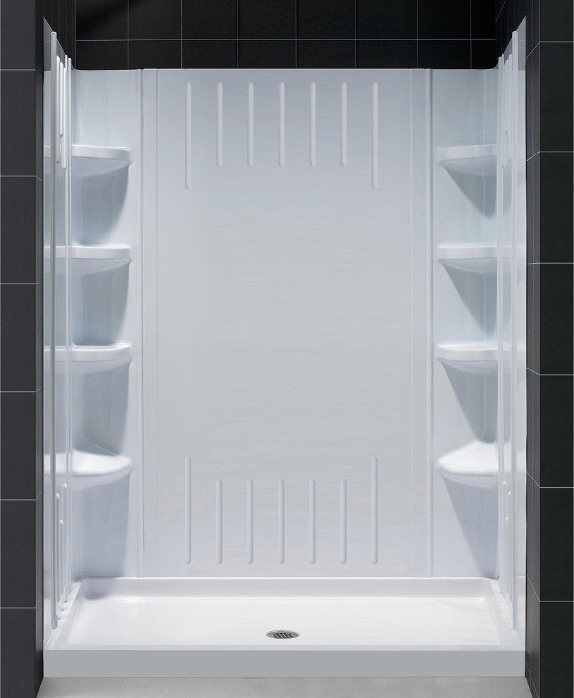 DreamLine SlimLine 32"x60" Base Center Drain and QWALL-3 Shower Backwall Kit