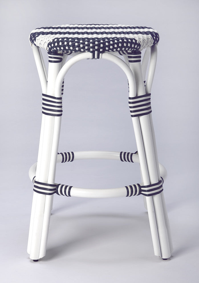 Butler Tobias Blue and White Rattan Counter Stool