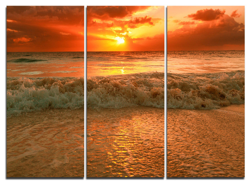 "Amazing Beauty of Sun Reflection in Sea" Metal Wall Art, 3 Panels, 36"x28"