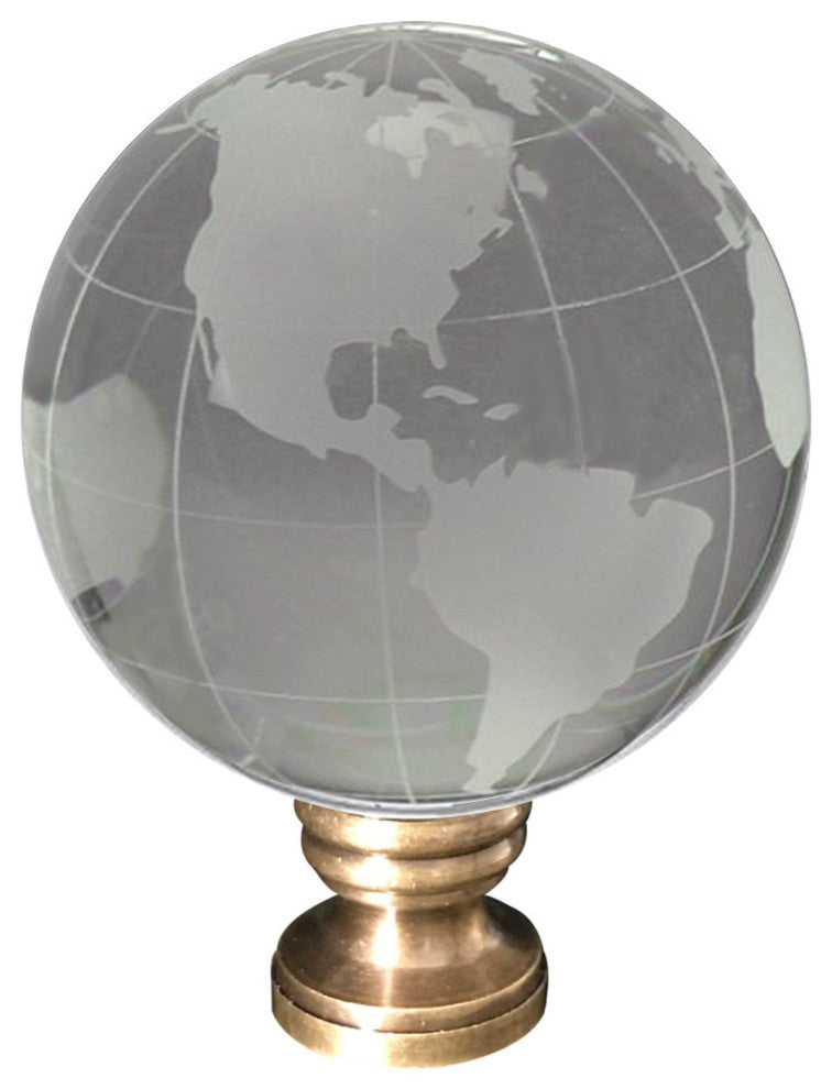 Frosted Crystal Clear Globe Earth Lamp Finial Antiqued Brass Base 3"h