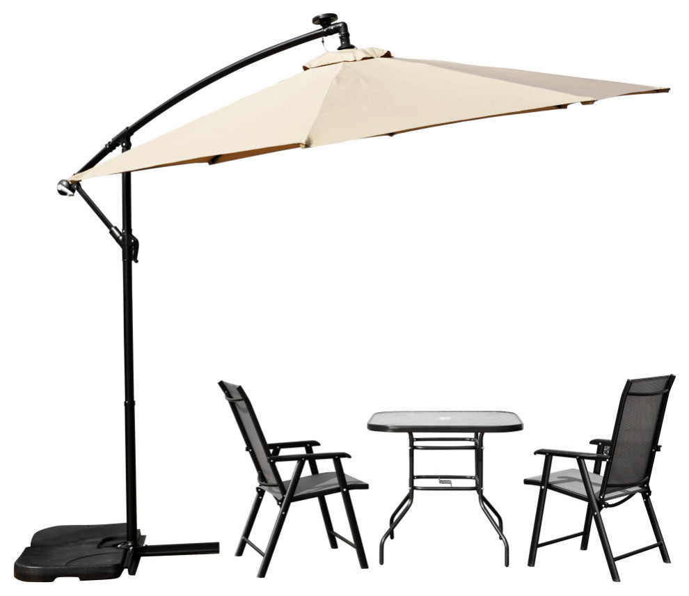LeisureMod Willry 10' Cantilever Hanging Patio Umbrella With Solar LED, Beige