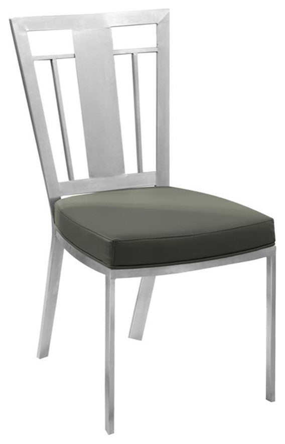 Armen Living Cleo Upholstered Modern Faux Leather & Steel Dining Chair in Gray