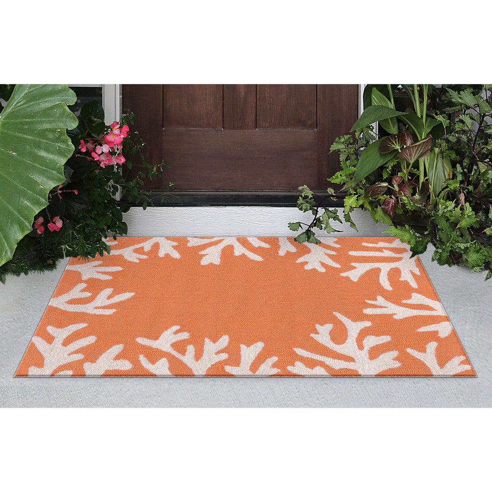 Capri Coral Border Indoor/Outdoor Rug, Coral, 2'x3'