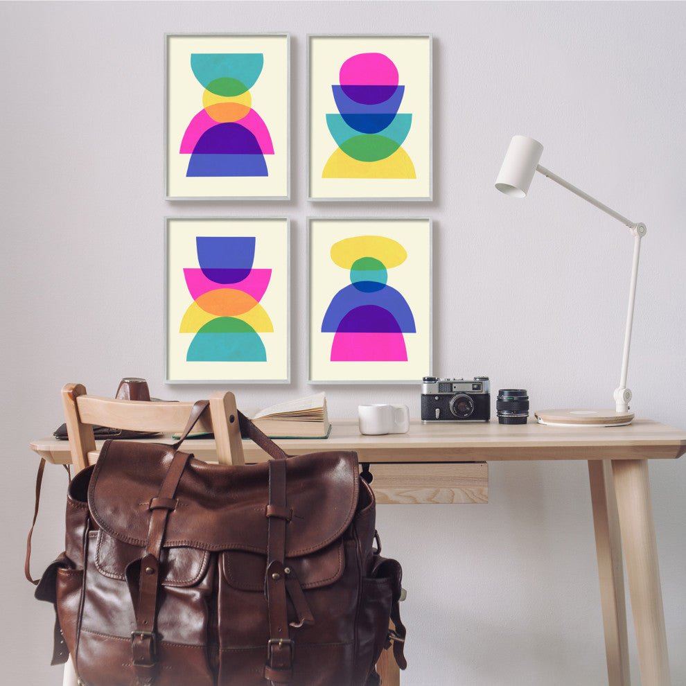 Intergalactic Rainbow Abstract Transparent Geometric Shapes , 4pc, each 11 x 14