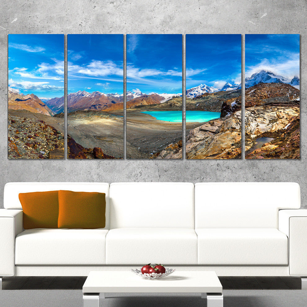 "Alps Mountains in Swiss Panorama" Seashore Wall Art, 5 Panels, 60"x28"