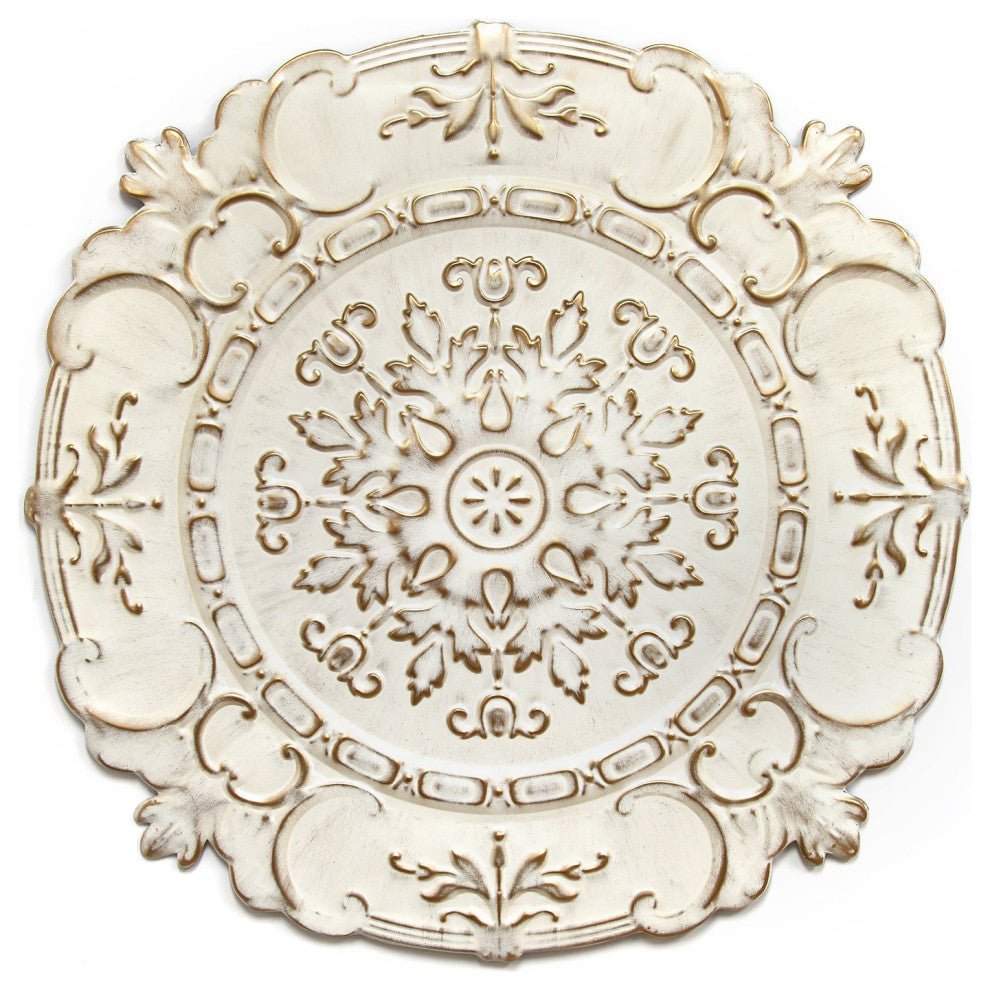 HomeRoots Distressed White European Medallion Metal Wall Decor