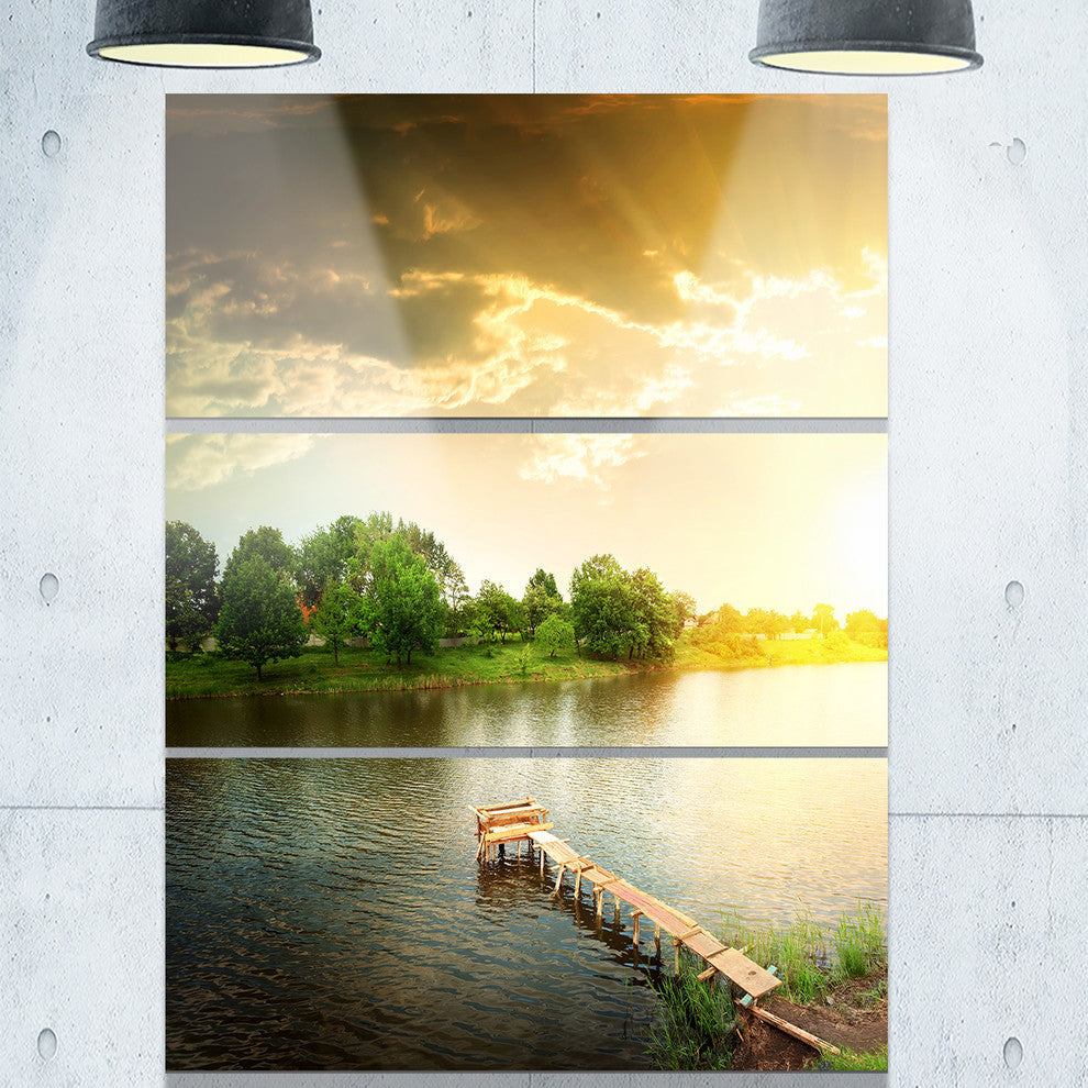 "Lake Under Evening Sun" Photo Metal Wall Art, 3 Panels, 28"x36"