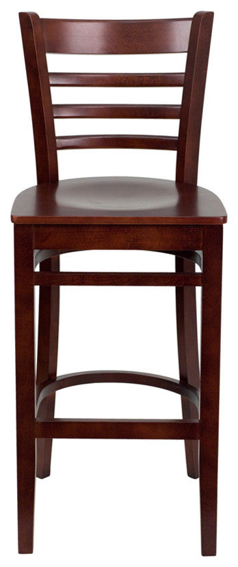 Ladder Back Wooden Barstool, Mahogany Wood Seat/Mahogany Wood Frame