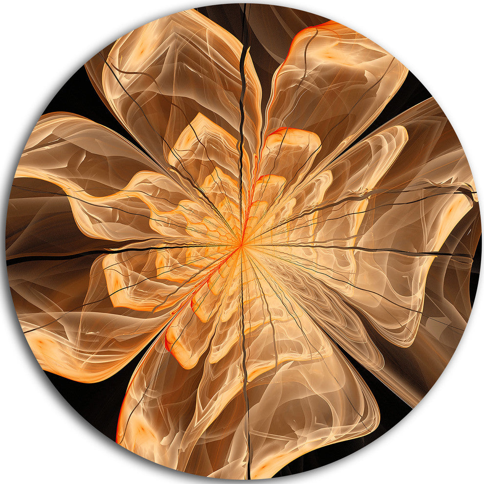 Light Orange Symmetrical Fractal Flower, Floral Disc Metal Artwork, 23"