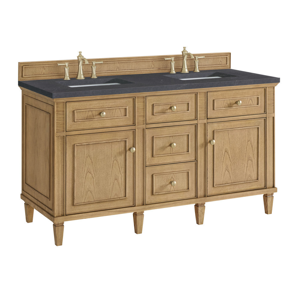 Lorelai 60" Double Vanity, Light Natural Oak, 3 CM Charcoal Soapstone Top