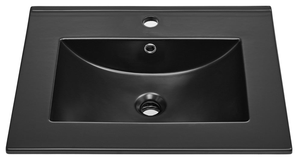 Ceramic Vanity Top 24" With Single Faucet Hole, Matte Black
