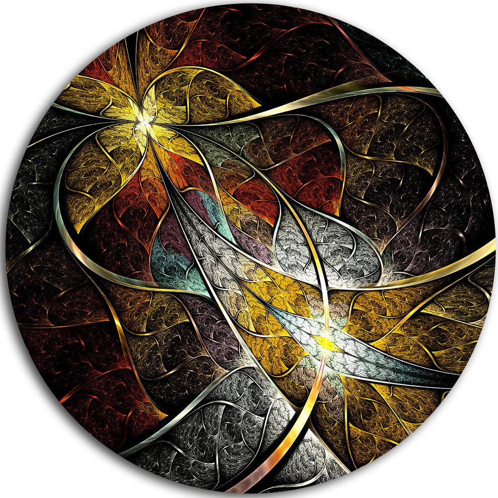 Symmetrical Fractal Flower, Floral Digital Art Round Metal Artwork, 36"
