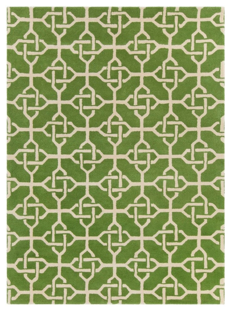 Davin Contemporary Area Rug, Green and Cream, 5'x7'