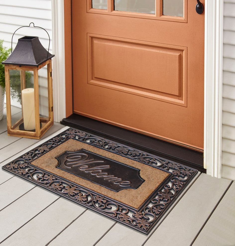 A1HC Floral Rubber and Coir Welcome Outdoor Durable Doormat Entryway 23"X38"