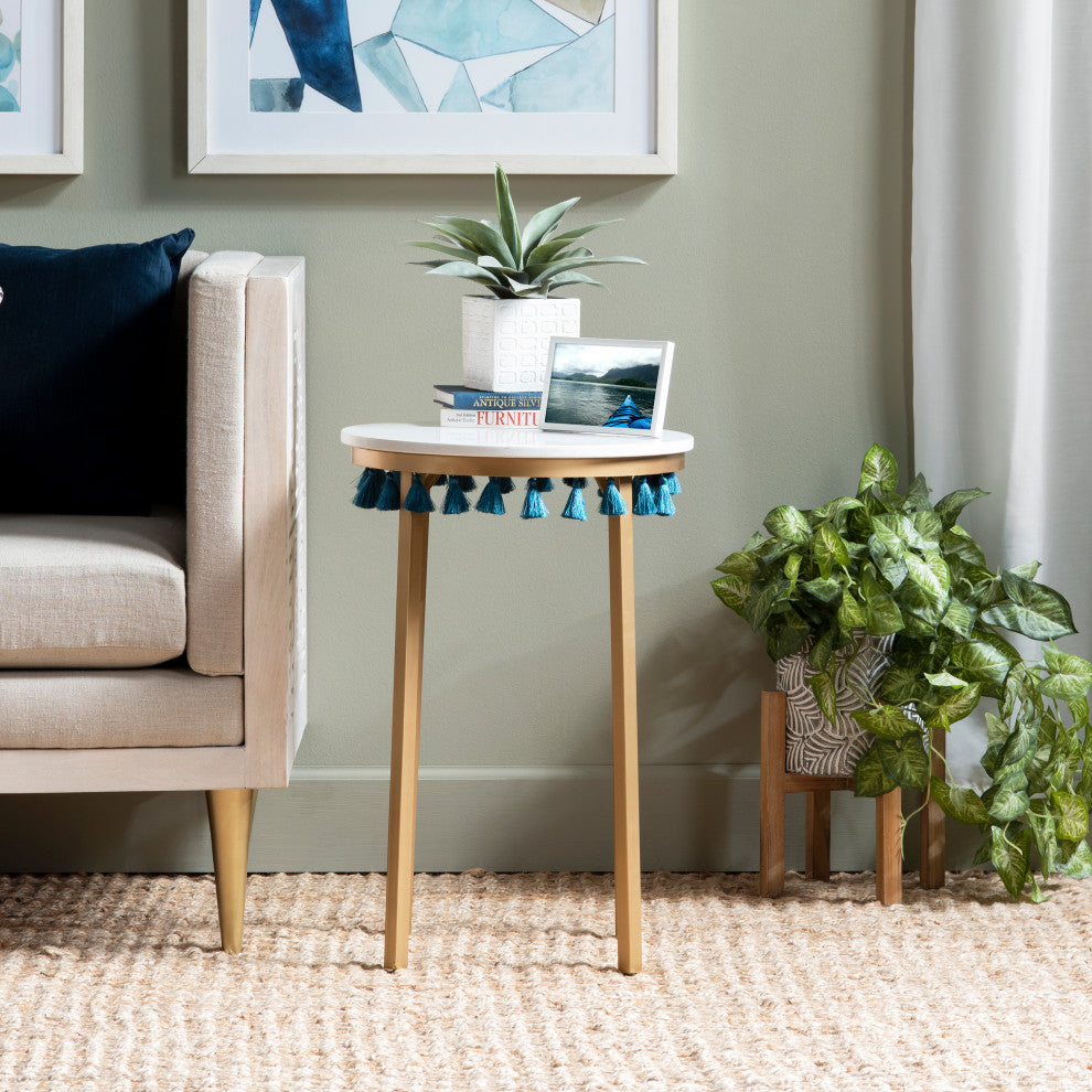 Saffron Marble Table, Blue Tassels