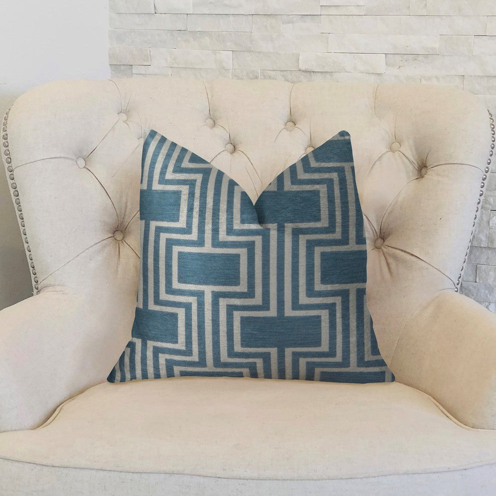 Argyle Square Blue and White Handmade Luxury Pillow, 20"x36" King