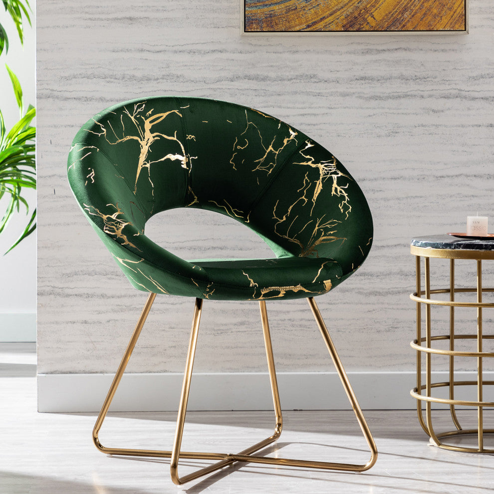 1 x Luxe Hot Stamped Velvet Papasan Accent Chair, Dark Green