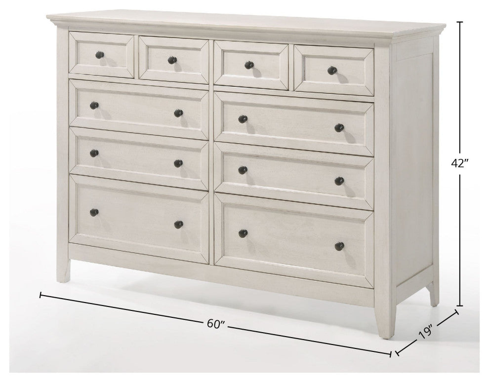 San Mateo 10-Drawer Dresser, Rustic White