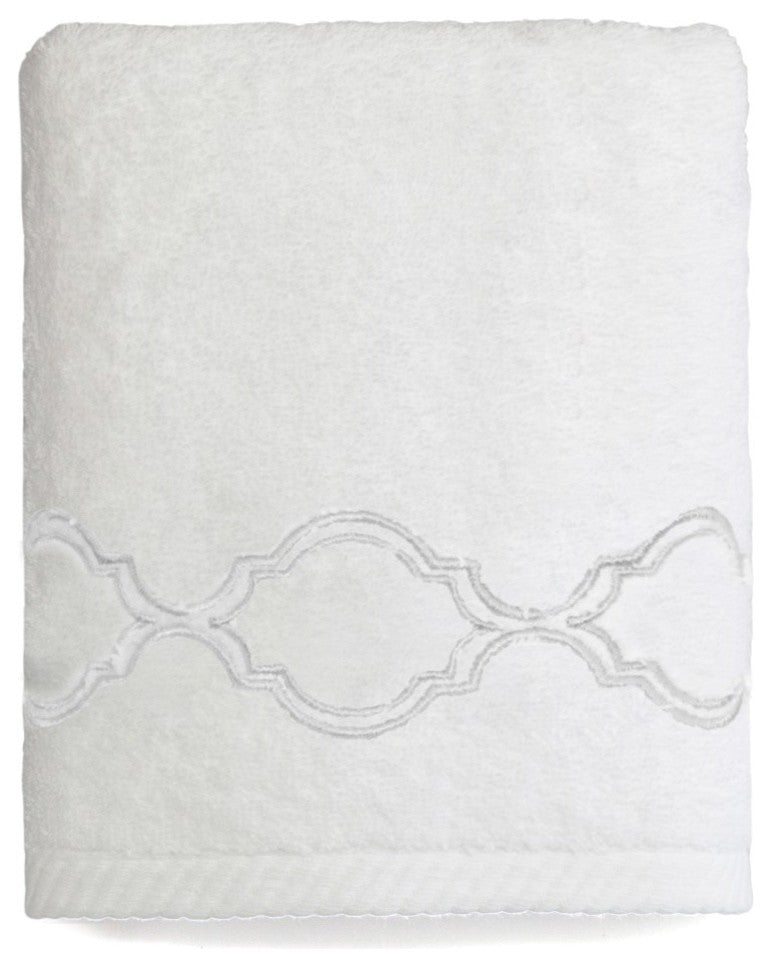 Soft Twist Trellis Hand Towel, White & Silver, 16"x30"