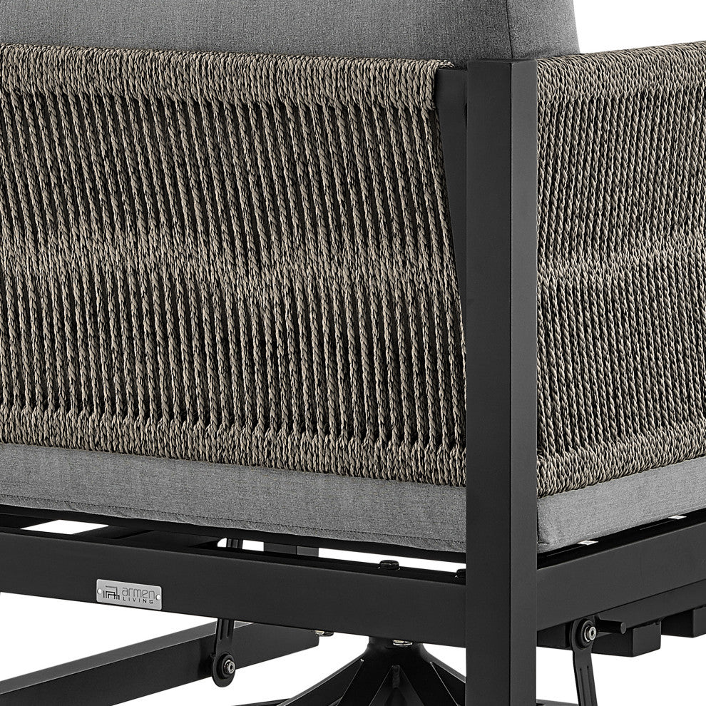 Cuffay Outdoor Patio Swivel Glider Lounge Chair, Aluminum With Gray Cushions, Black