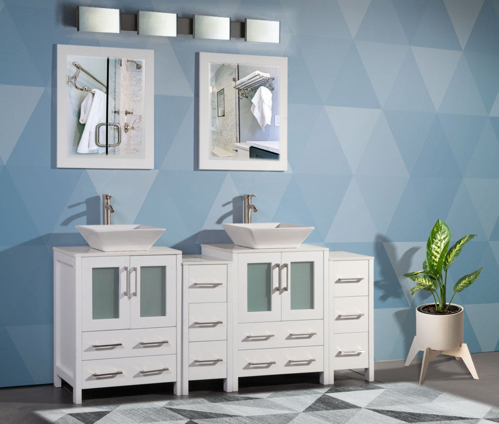 Vanity Art Bathroom Vanity Set With Sink, White, 72", Standard Mirror