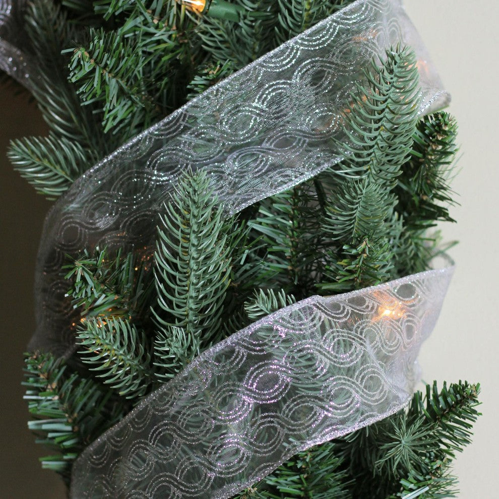 Metallic Silver Swirl Wired Christmas Craft Ribbon