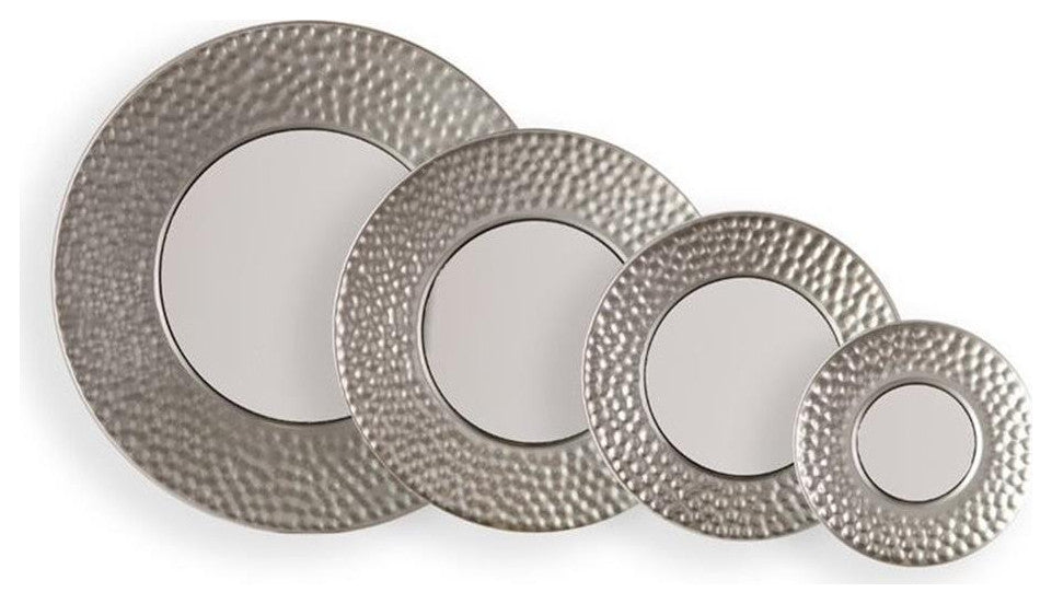SEI Furniture 4 Piece Sphere Wall Mirror Set in Hammered Silver