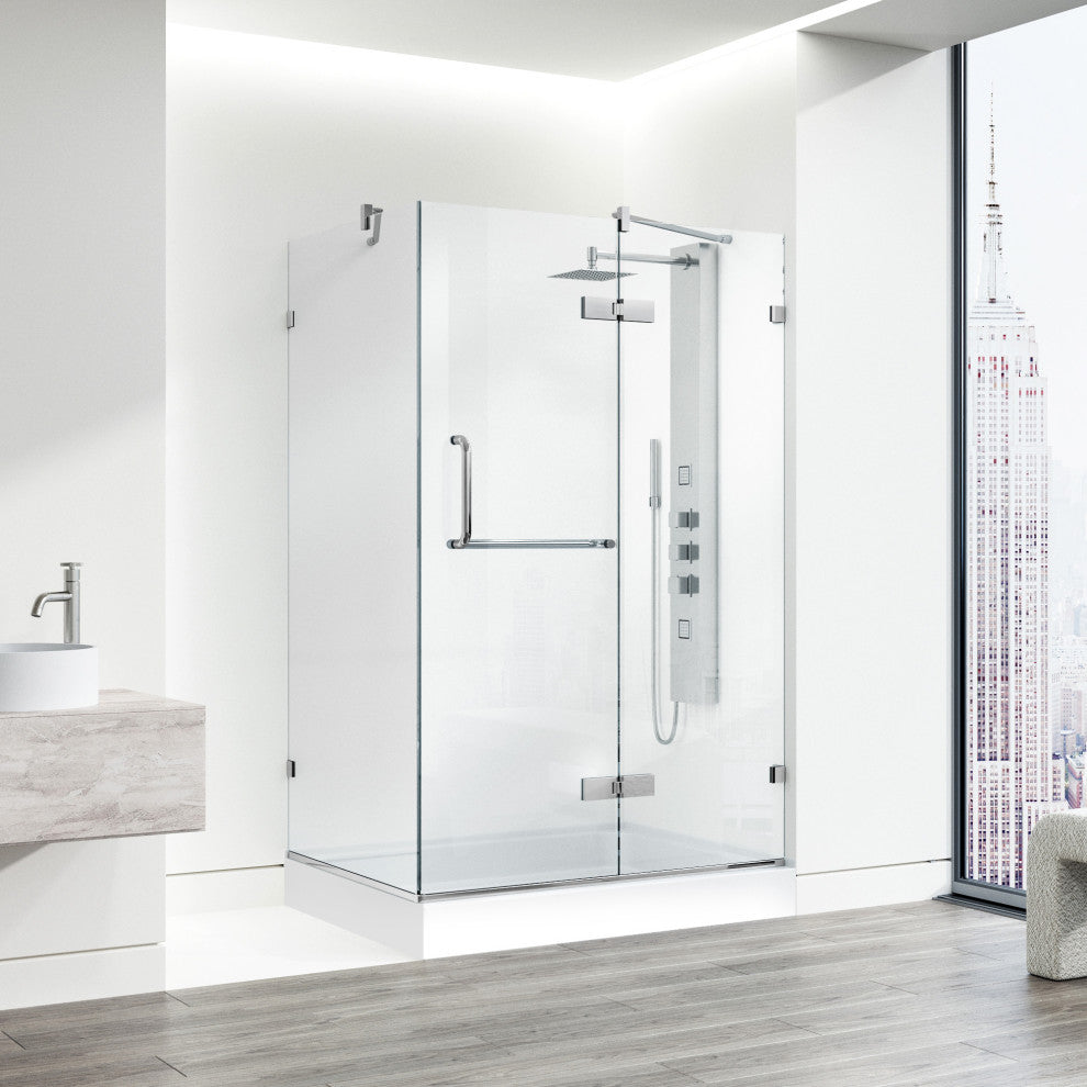 VIGO Monteray 32"D x 40"W x 79"H Frameless Hinged Shower Enclosure, Chrome, Right Base