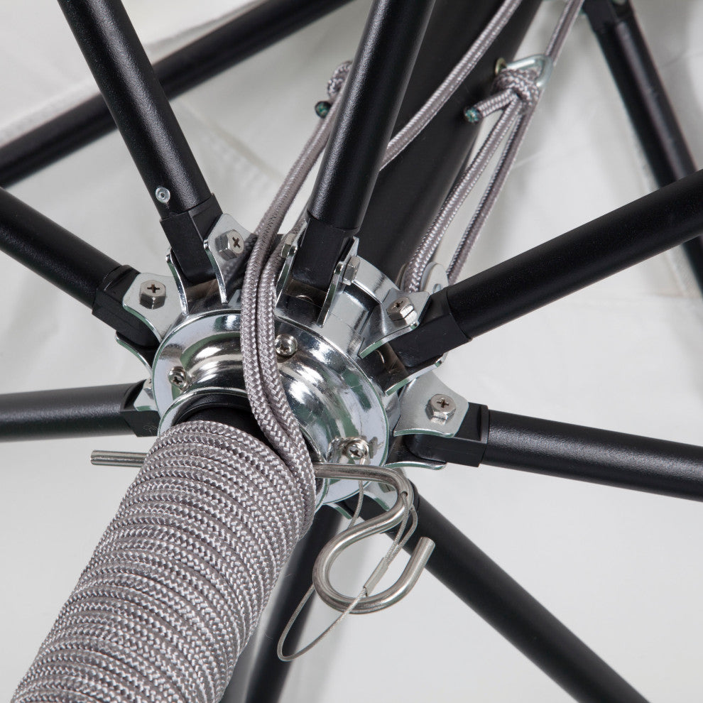 9' Round Double Pulley Commercial Contract Umbrella, Black, Natural