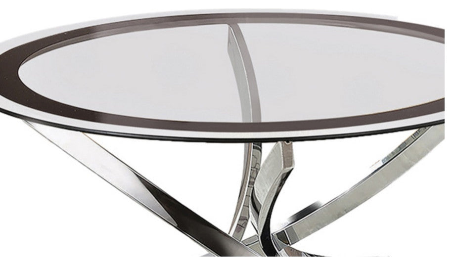 Benzara BM219598 Glass Top Coffee Table with Metal Legs, Silver and Clear