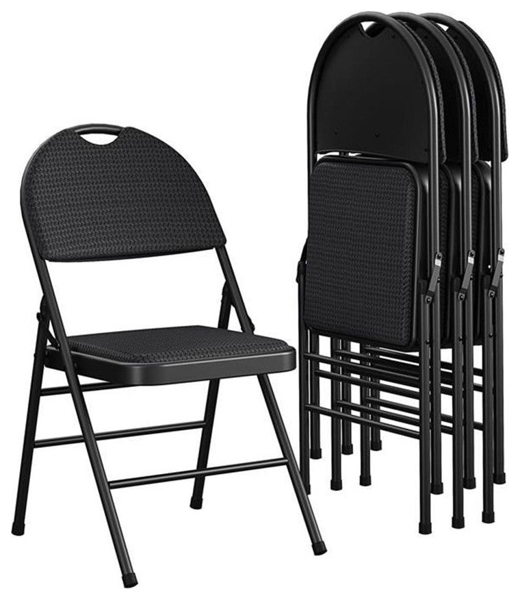 COSCO Commercial XL Comfort Fabric Padded Metal Folding Chair in Black (4-Pack)