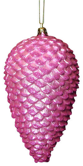 Shatterproof Glitter Pine Cone Christmas Ornaments, Set of 6, Bubblegum Pink