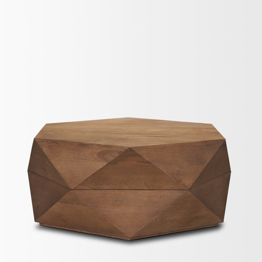 Arreto Hexagonal Hinged Solid Wood Top and Base Coffee Table