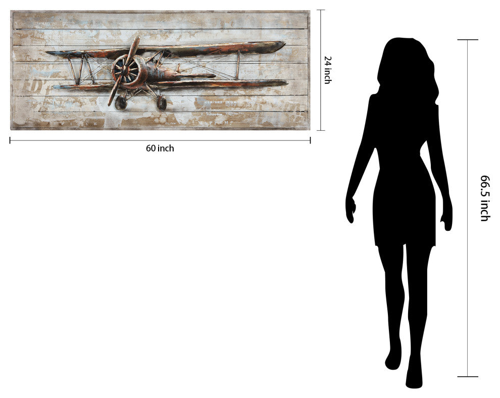 "Model Airplane" Metallic Handed Painted Rugged Wooden Blocks Wall Art