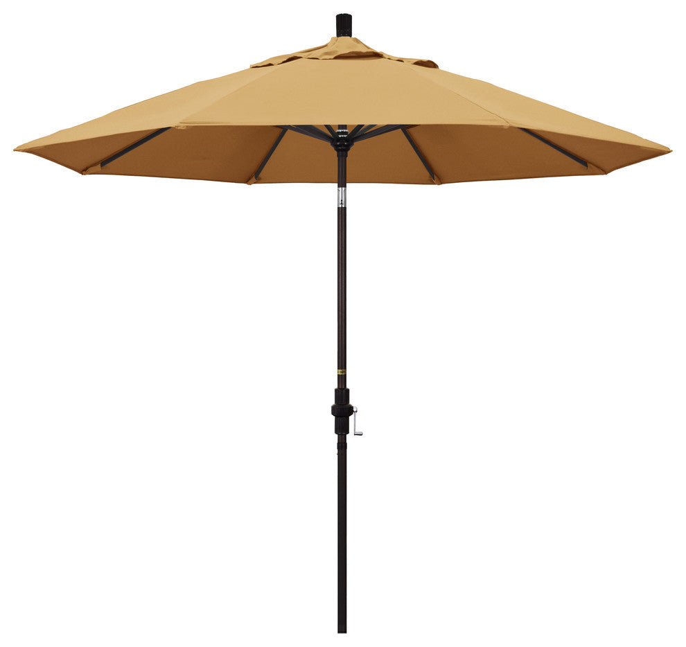 9' Bronze Collar Tilt Crank Lift Aluminum Umbrella, Sunbrella, Wheat