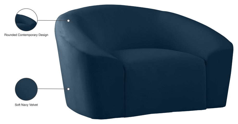 Riley Velvet Upholstered Rounded Chair, Navy