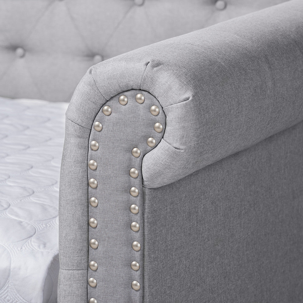 Gray Fabric Upholstered Queen Size Daybed