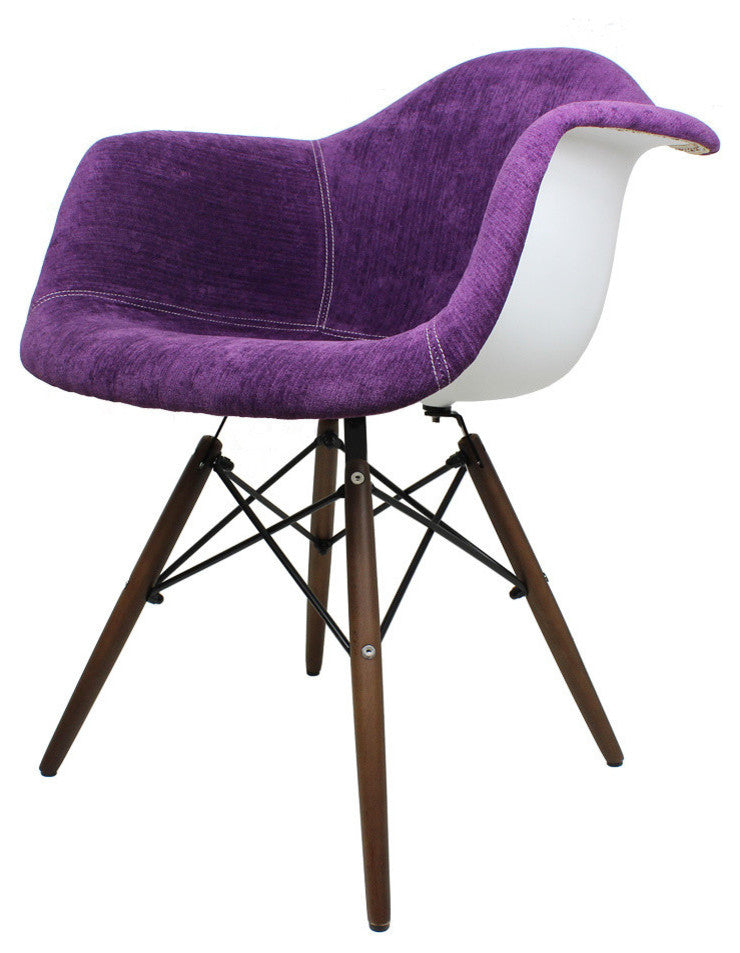 Fabric Upholstered Accent Arm Chair, Eiffel Steel Legs, Purple