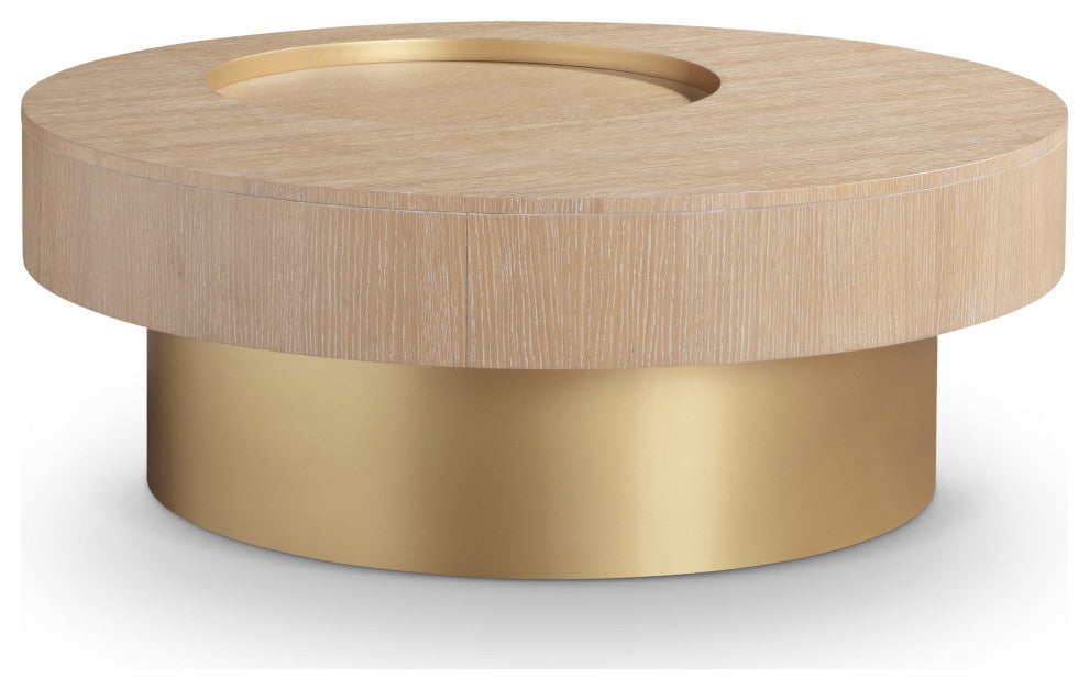 Makai Coffee Table with Oak Veneer Top and Metal Base, Natural